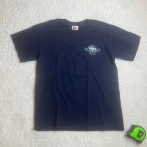 Vintage Hard Rock Cafe men's blue embroidered flames biker tshirt‎ M